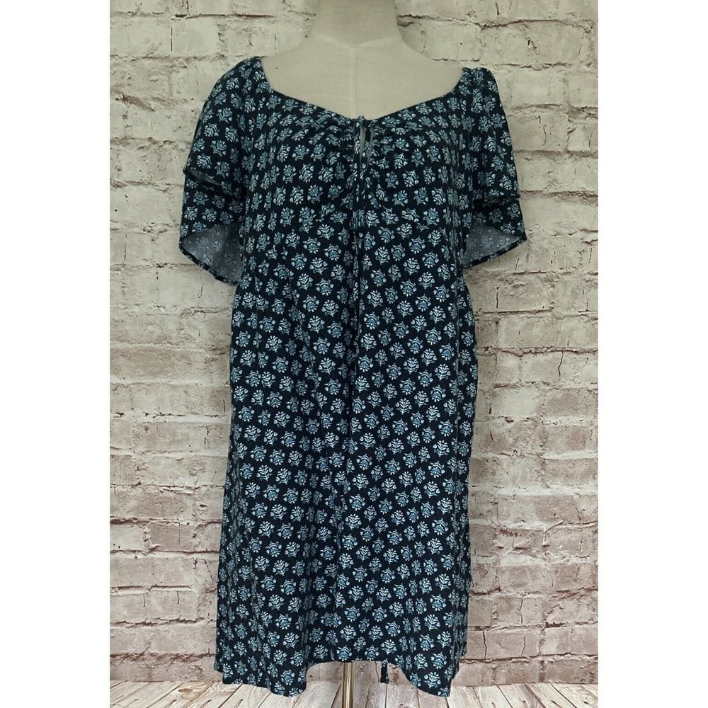 Old Navy Shift Dress Blue Halter Neck Short Sleeve Mini Linen Blend Size L NEW